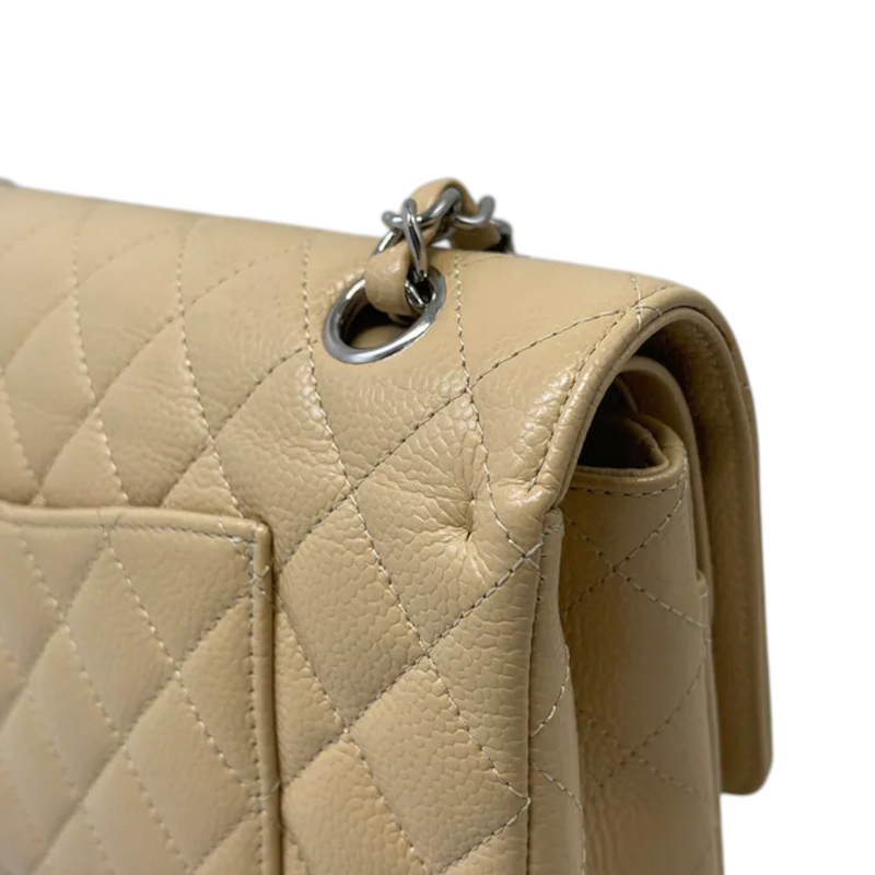 Classic Double Flap Medium Caviar Quilted Beige SHW