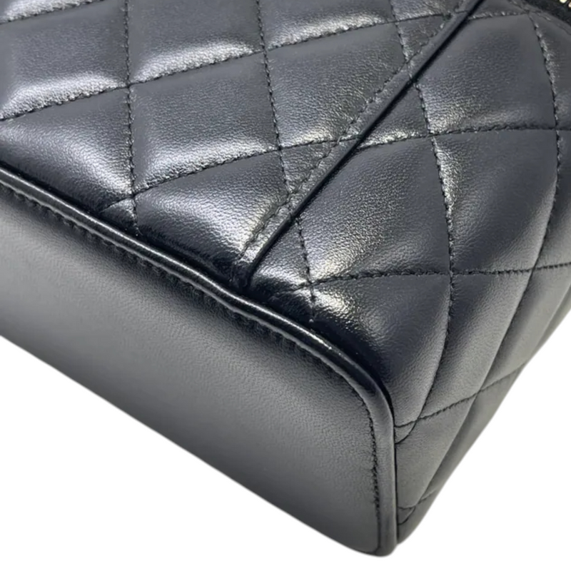 Top Handle Vanity Case Small Lambskin Black GHW