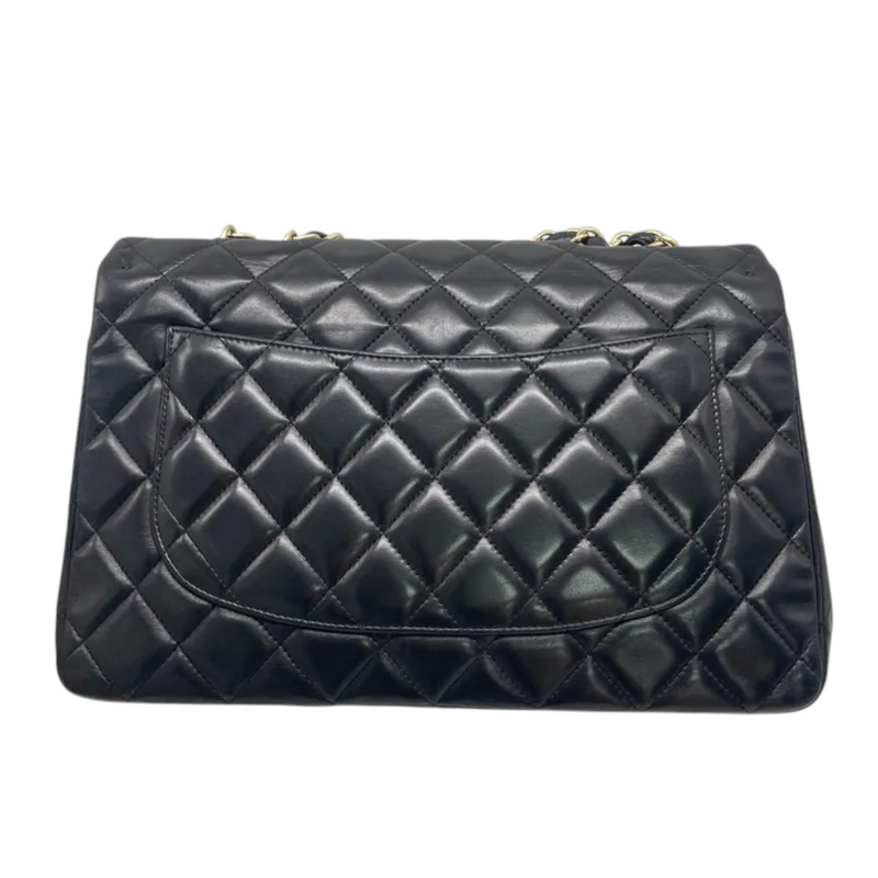Jumbo Single Flap Lambskin Quilted Black GHW