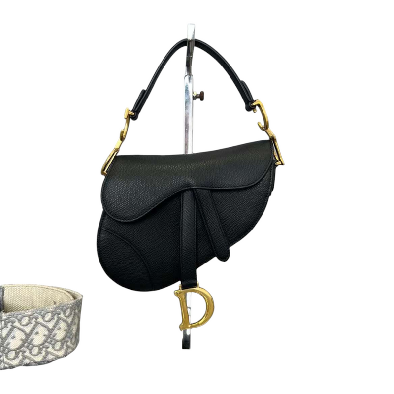 Christian Dior Mini Saddle Bag Black with Additional Strap GHW Bag Religion