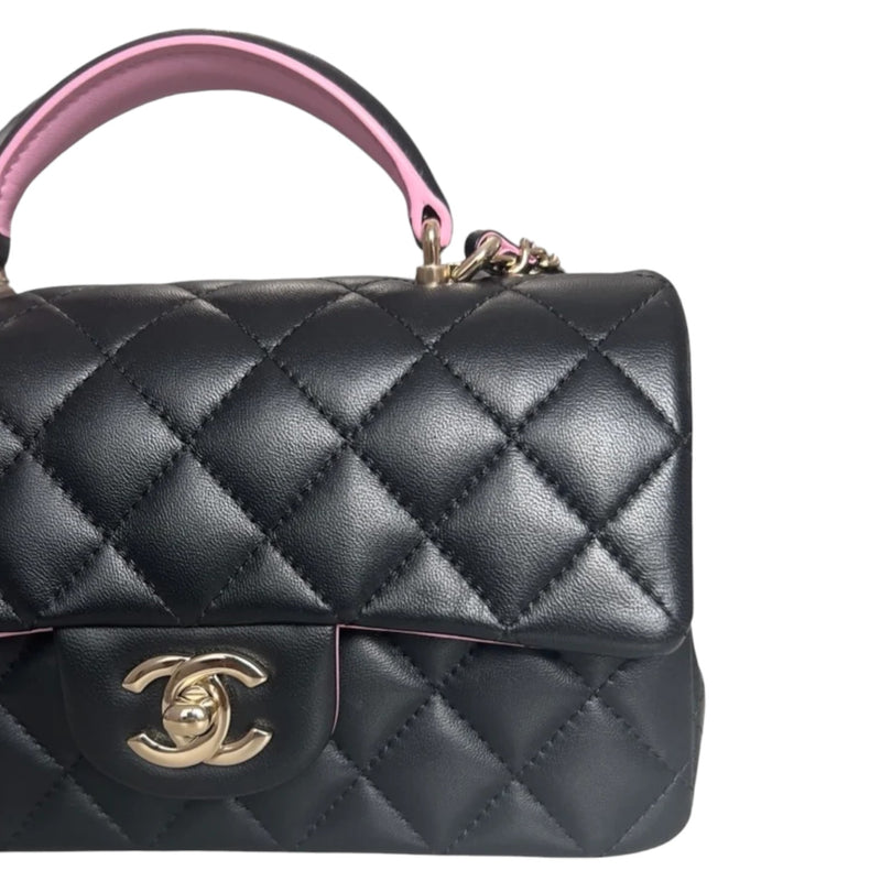 Bi-Color Mini Top Handle Rectangular Flap Lambskin Black Lilac GHW