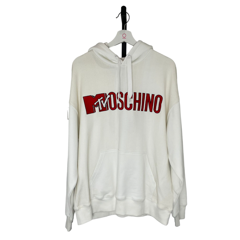 Moschino H&M X MTV White Logo Hooded Sweatshirt Size Medium