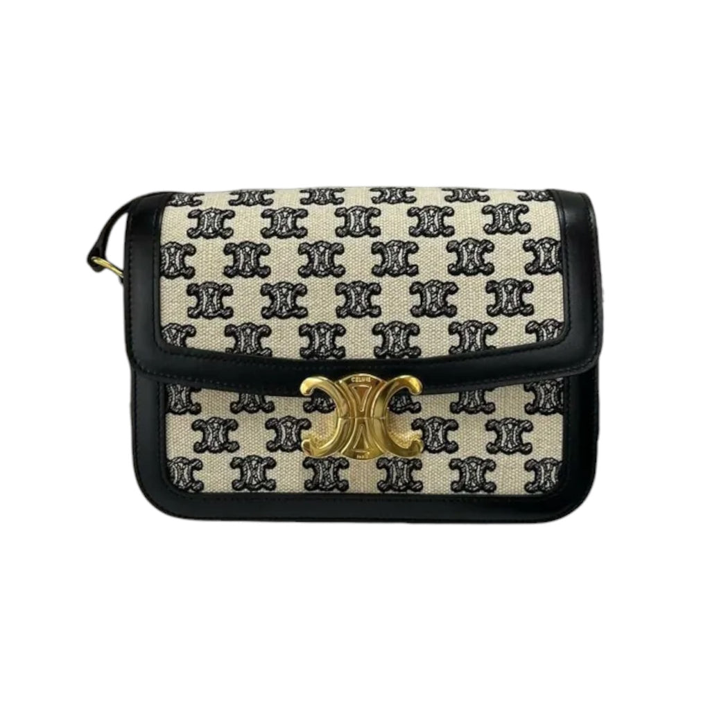 Teen Triomphe Canvas Calfskin Embroidered Black GHW