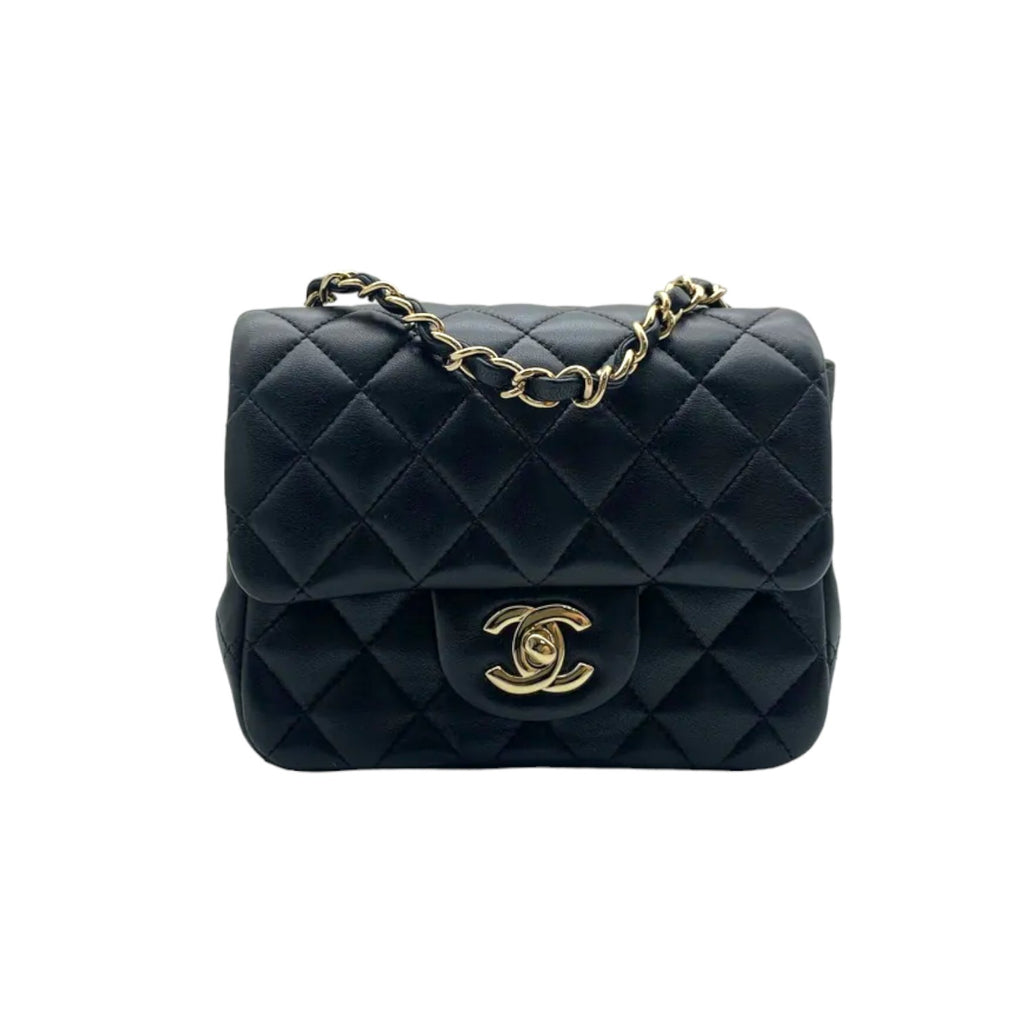 Square Flap Mini Lambskin Quilted Black LGHW