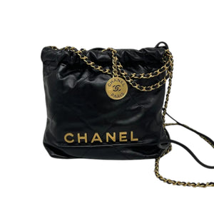 22 Mini Shiny Calfskin Quilted Black GHW