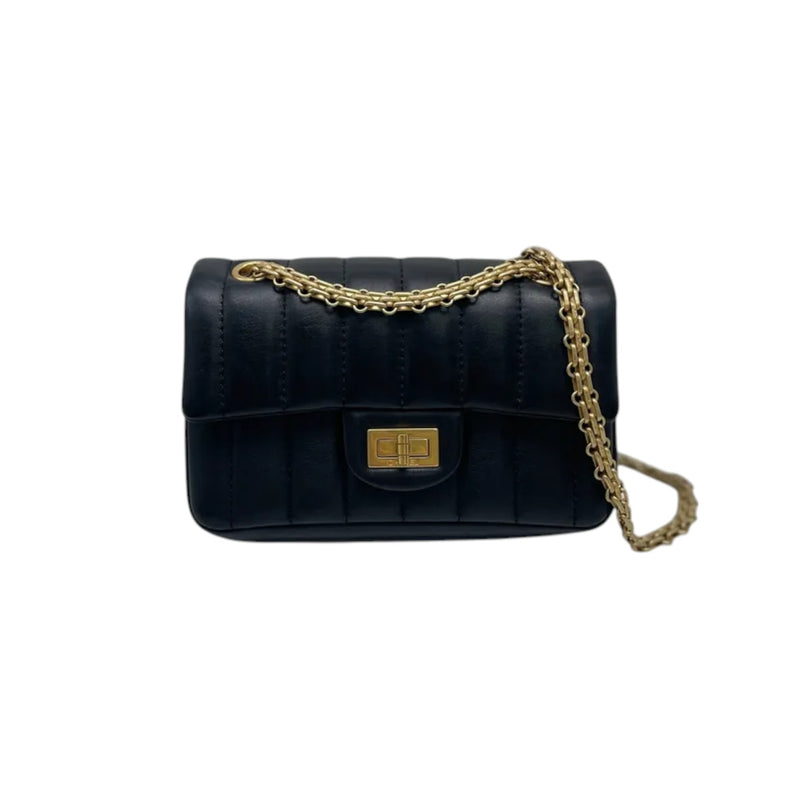 2.55 Reissue Mini Flap Aged Calfskin Vertical Black GHW