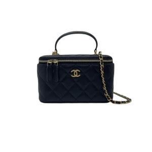 Top Handle Vanity Case Small Lambskin Black GHW