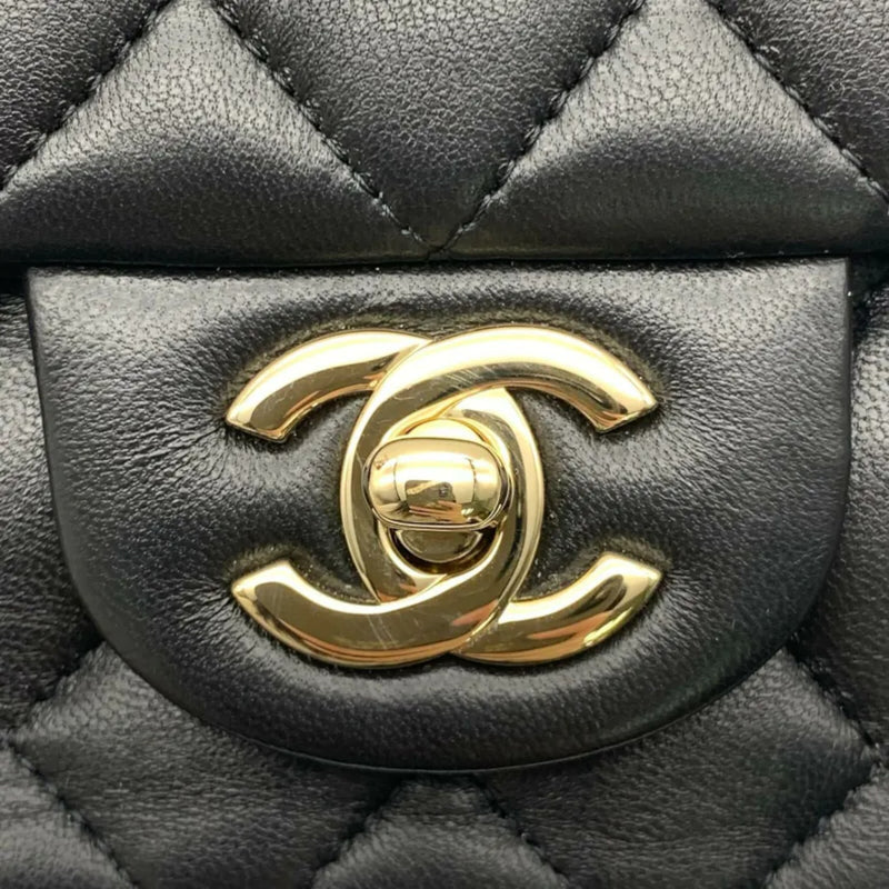 Square Flap Mini Lambskin Quilted Black LGHW