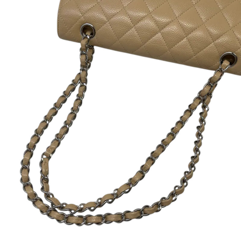 Classic Double Flap Medium Caviar Quilted Beige SHW