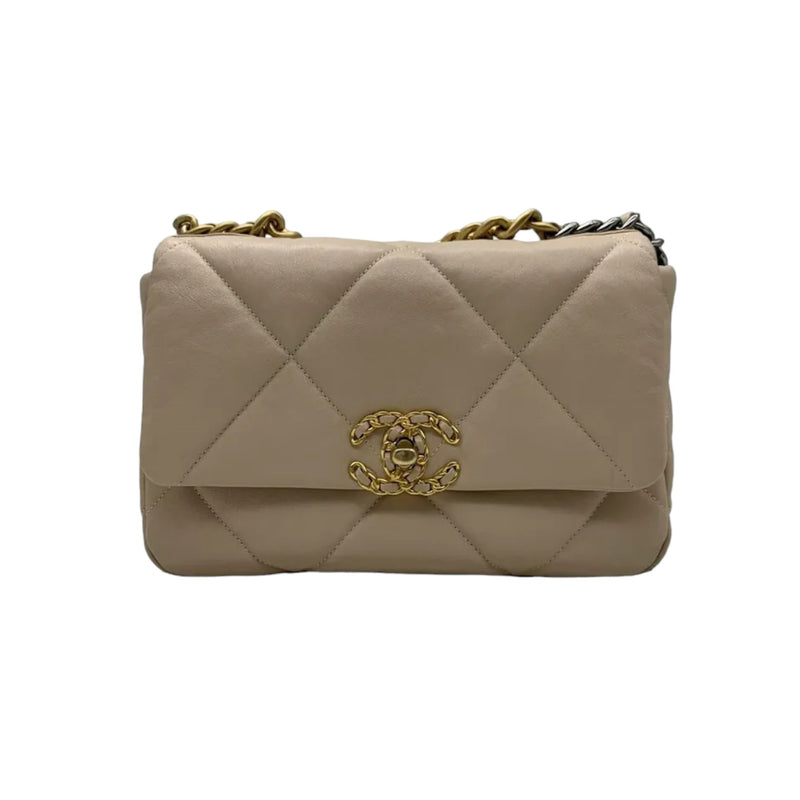 Lambskin Quilted Chanel 19 Flap Small Beige MHW