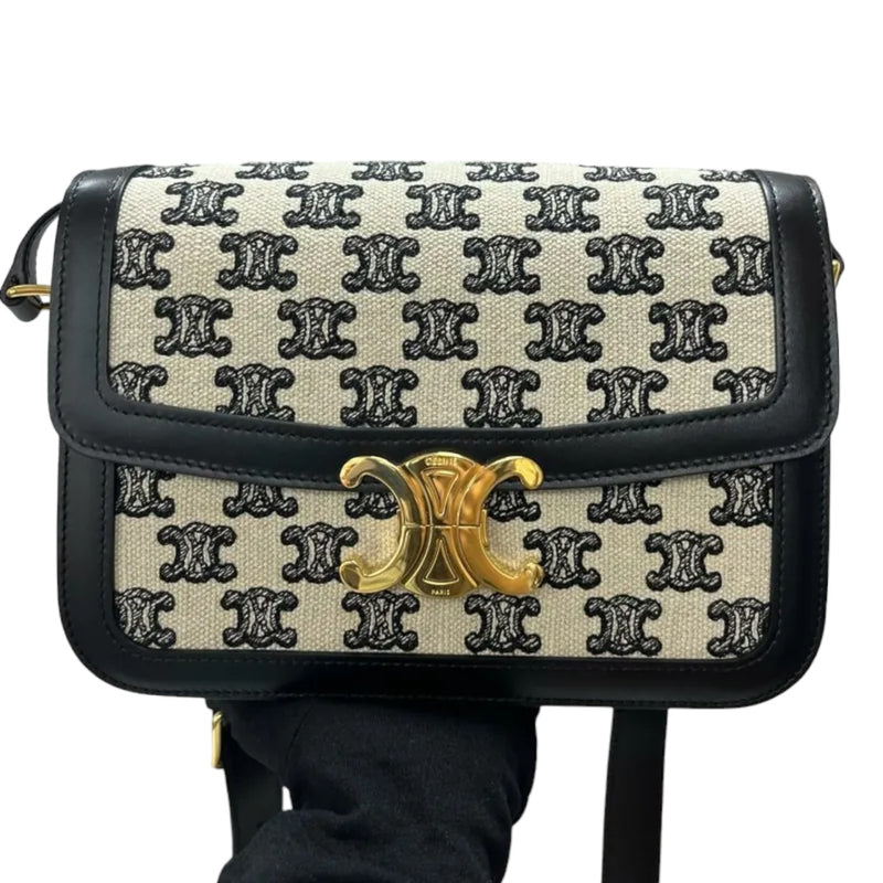 Teen Triomphe Canvas Calfskin Embroidered Black GHW