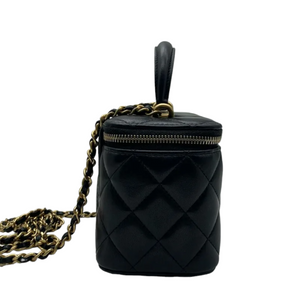 Lambskin Small Top Handle Vanity Case with Chain Black GHW