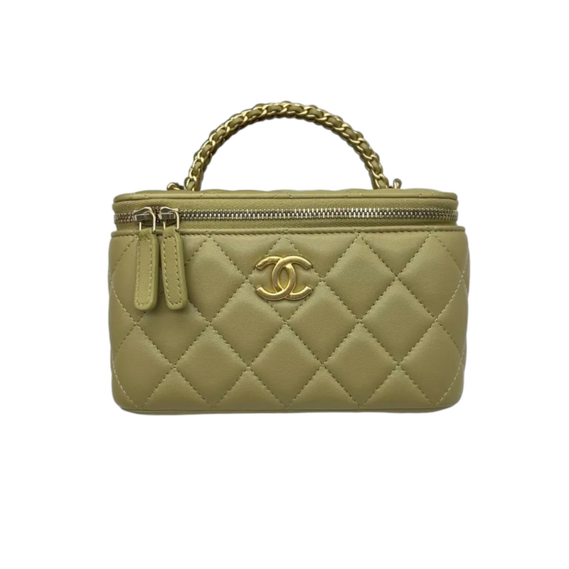Chanel Beige Quilted Grained Calfskin Mini Top Handle Vanity With