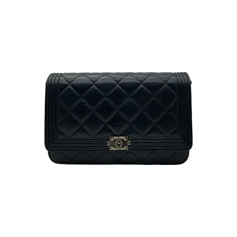 CHANEL Lambskin Quilted CC Pearl Crush Wallet on Chain WOC Grey