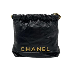 22 Mini Shiny Calfskin Quilted Black GHW