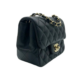 Square Flap Mini Lambskin Quilted Black LGHW