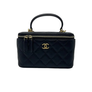 Top Handle Vanity Case Small Lambskin Black GHW