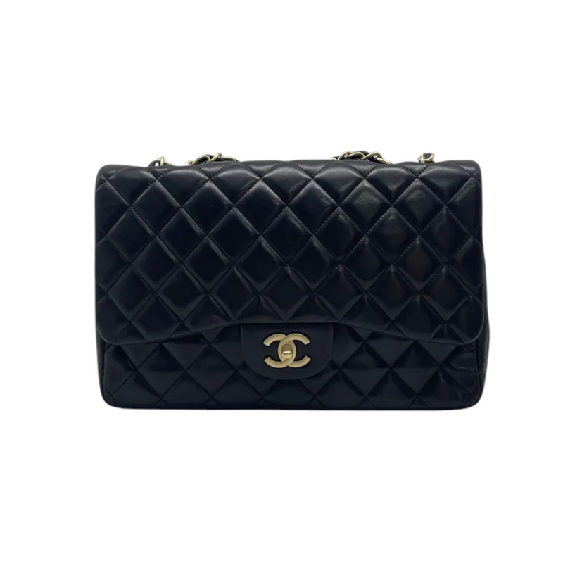 Jumbo Single Flap Lambskin Quilted Black GHW
