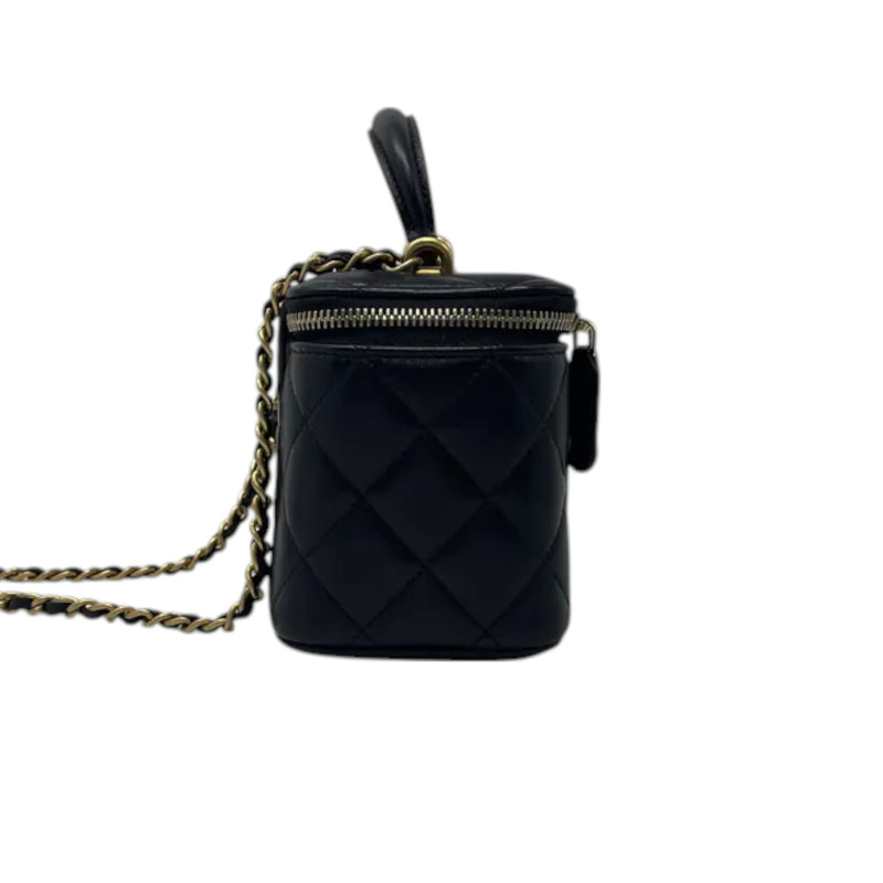 Top Handle Vanity Case Small Lambskin Black GHW