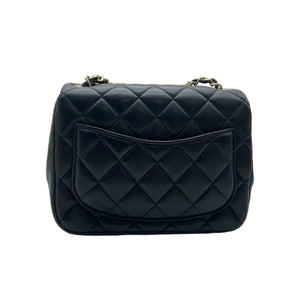 Square Flap Mini Lambskin Quilted Black LGHW