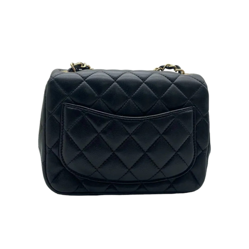 Square Flap Mini Lambskin Quilted Black LGHW