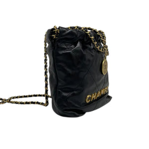 22 Mini Shiny Calfskin Quilted Black GHW