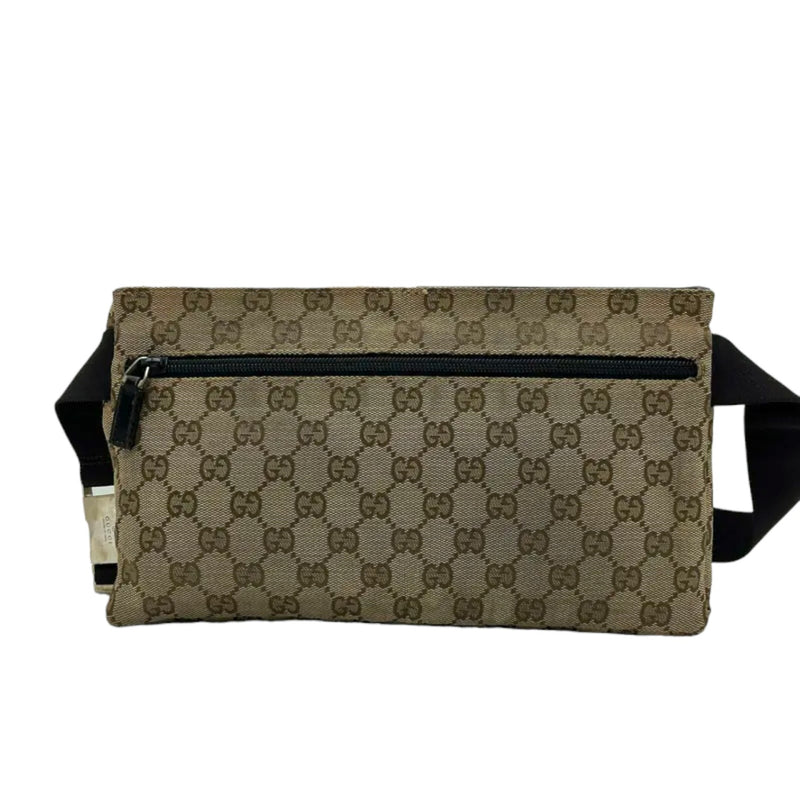 Double Pocket Waist Bag GG Supreme Monogram Canvas Beige SHW