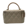 Top Handle Vanity Case With Chain Small Lambskin Ecru Beige GHW