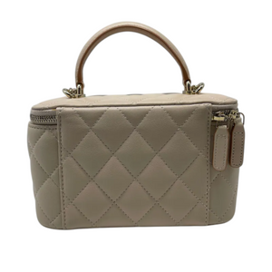 Top Handle Vanity Case With Chain Small Lambskin Ecru Beige GHW