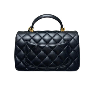 Top Handle Rectangular Flap Mini Lambskin Black GHW