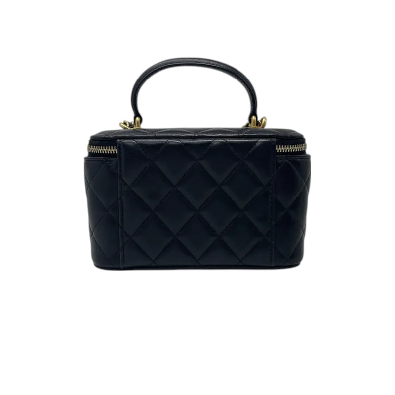 Top Handle Vanity Case Small Lambskin Black GHW