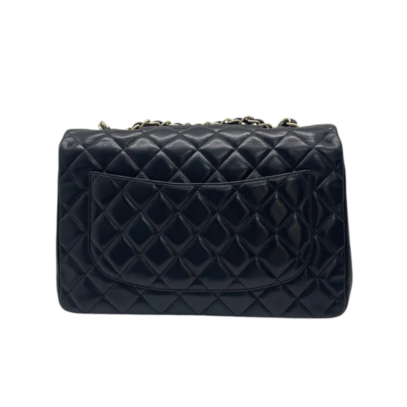 Jumbo Single Flap Lambskin Quilted Black GHW