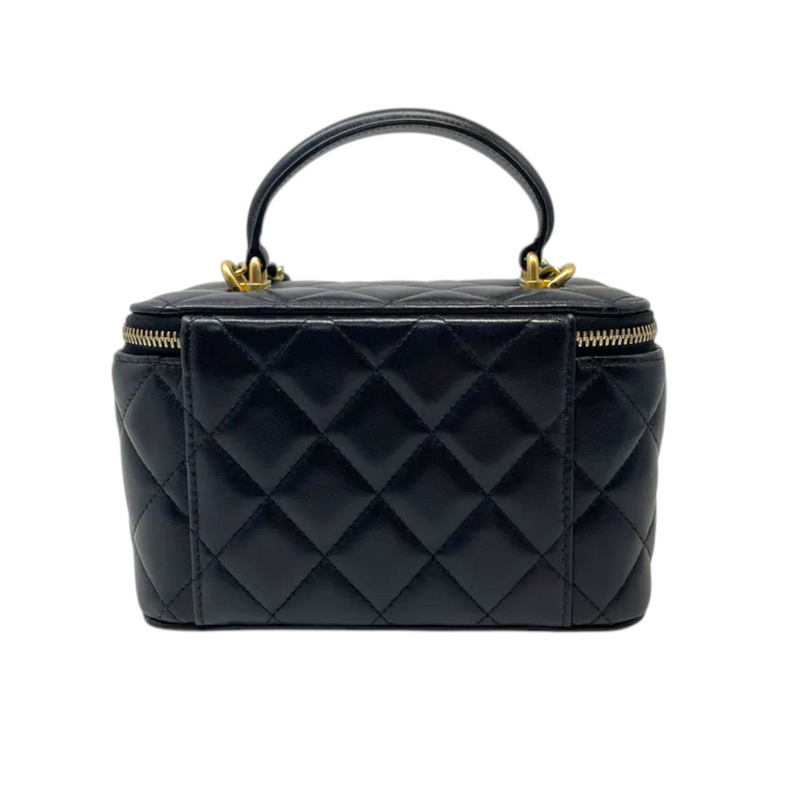 Top Handle Vanity Case Small Lambskin Black GHW