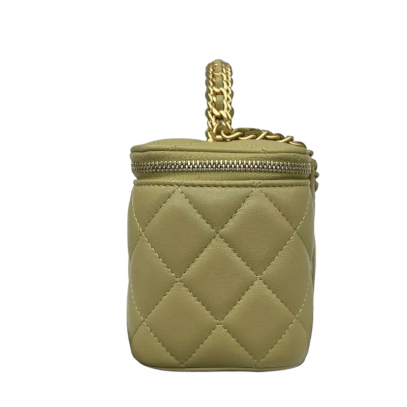 Lambskin Small Chain Top Handle Vanity Case Avocado Green GHW