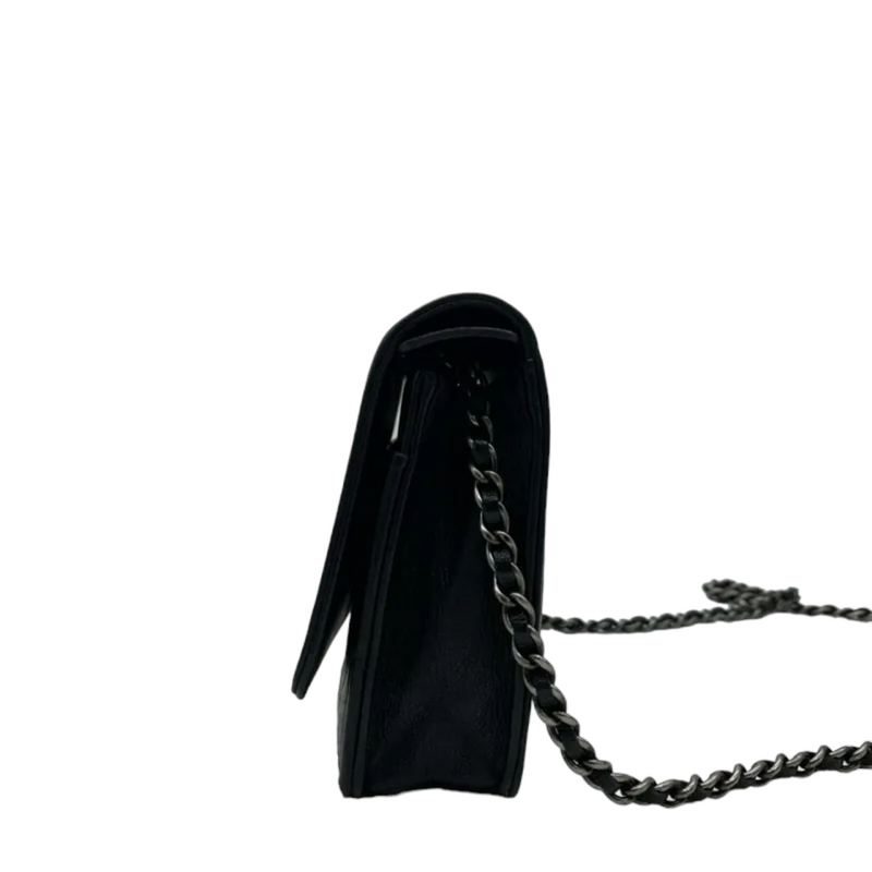 Lambskin Quilted Boy Wallet on Chain WOC Black RHW