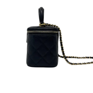 Top Handle Vanity Case Small Lambskin Black GHW