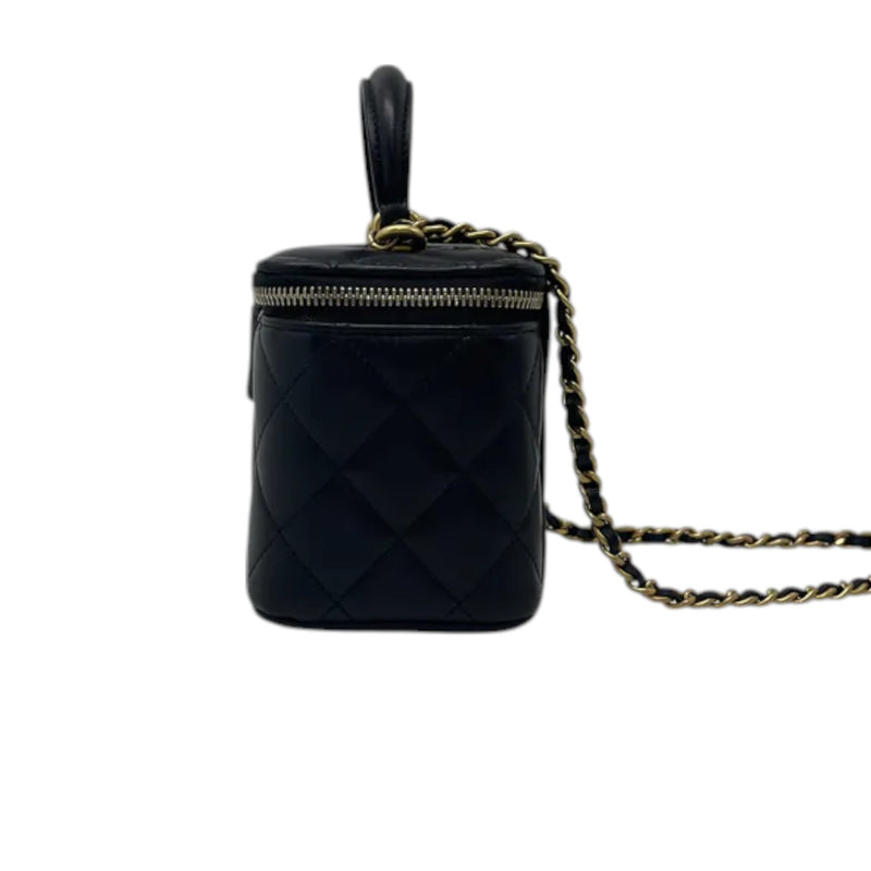 Top Handle Vanity Case Small Lambskin Black GHW