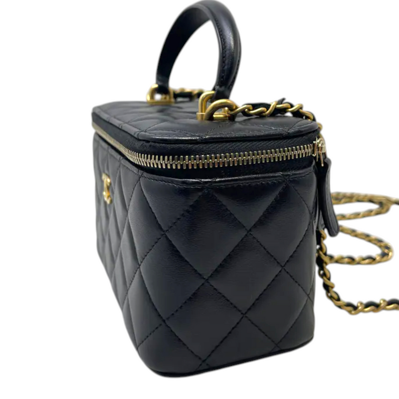Top Handle Vanity Case Small Lambskin Black GHW