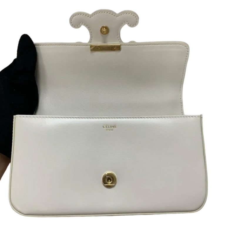 Shiny Calfskin Cuir Triomphe Chain Bag White GHW