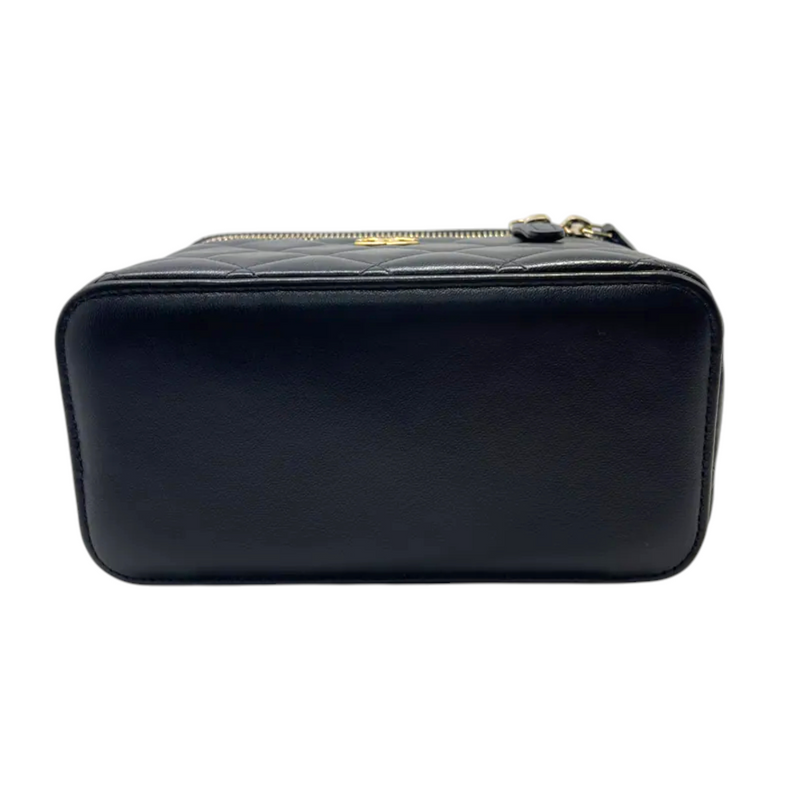 Top Handle Vanity Case Small Lambskin Black GHW
