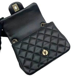 Square Flap Mini Lambskin Quilted Black LGHW