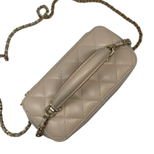 Top Handle Vanity Case With Chain Small Lambskin Ecru Beige GHW