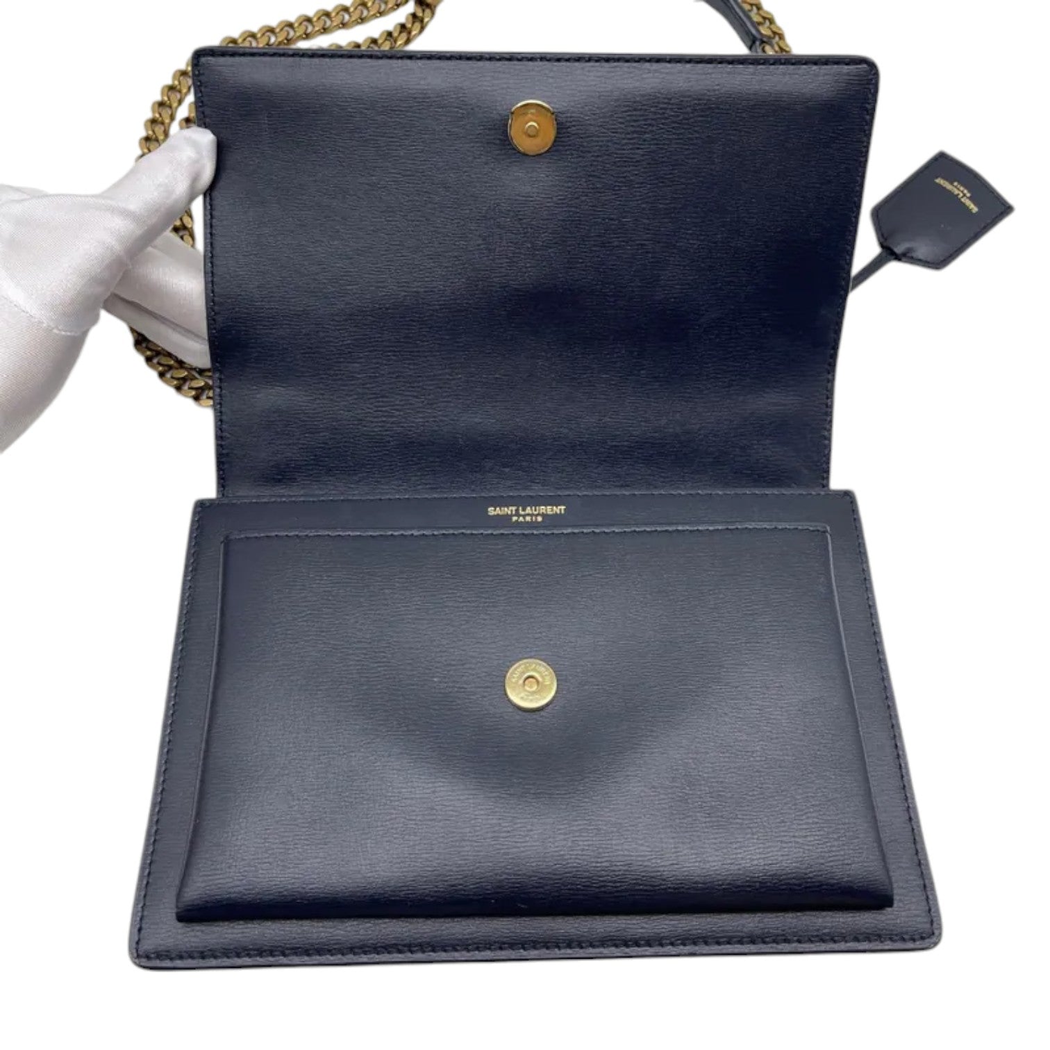 Saint Laurent Sunset Medium Calfskin Monogram Navy GHW – Bag Religion