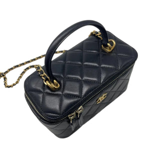 Top Handle Vanity Case Small Lambskin Black GHW