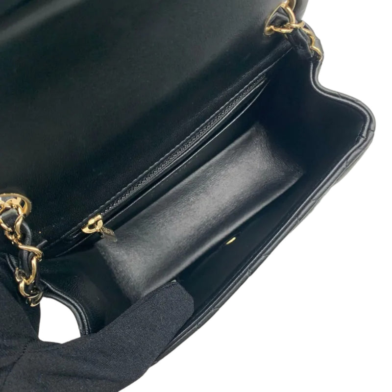 Square Flap Mini Lambskin Quilted Black LGHW