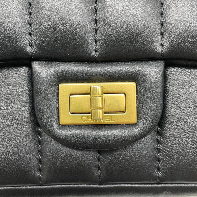 2.55 Reissue Mini Flap Aged Calfskin Vertical Black GHW