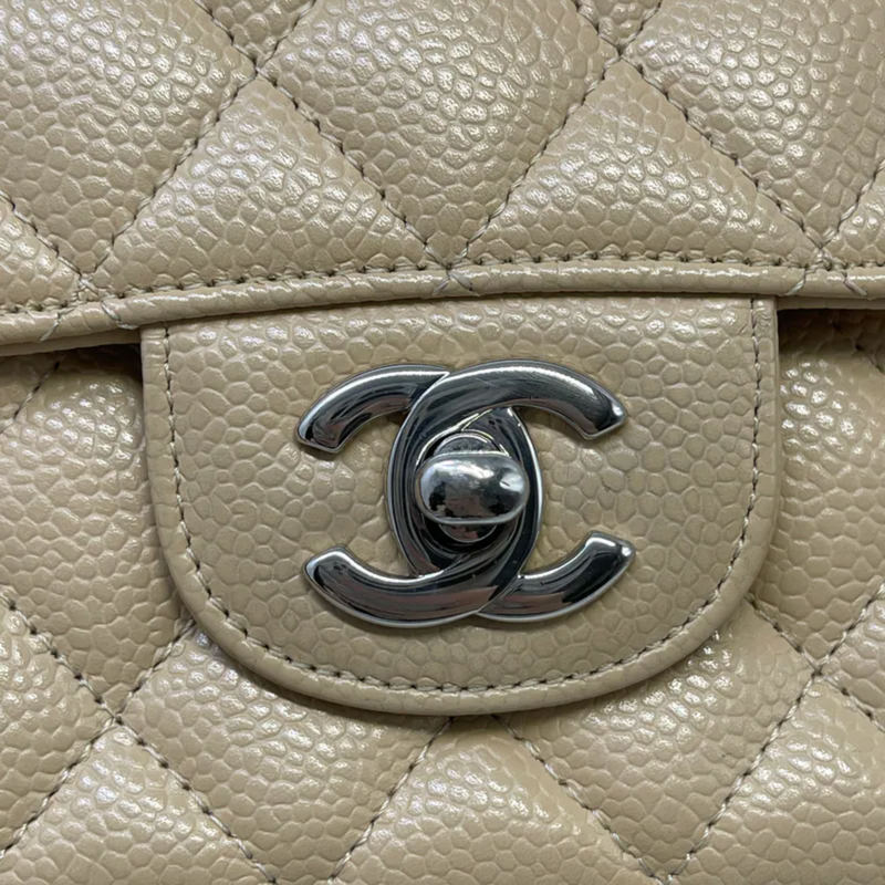 Classic Double Flap Medium Caviar Quilted Beige SHW