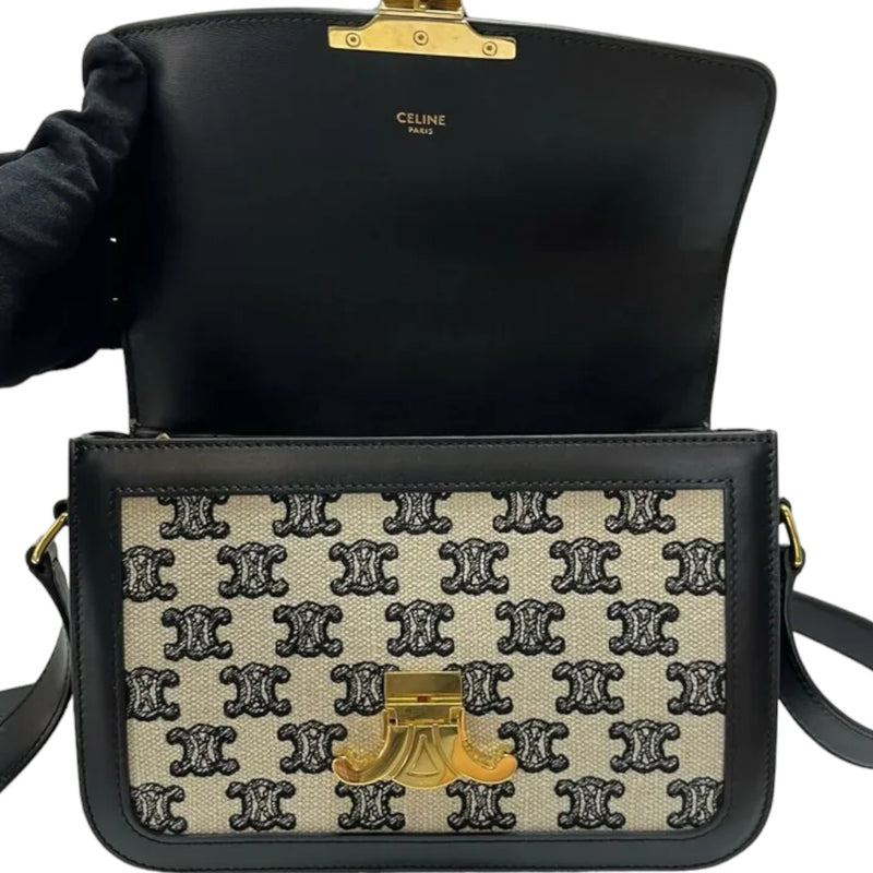 Teen Triomphe Canvas Calfskin Embroidered Black GHW