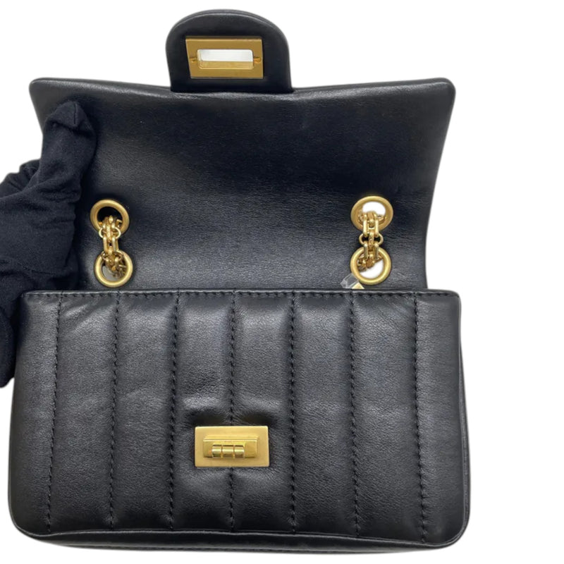 2.55 Reissue Mini Flap Aged Calfskin Vertical Black GHW