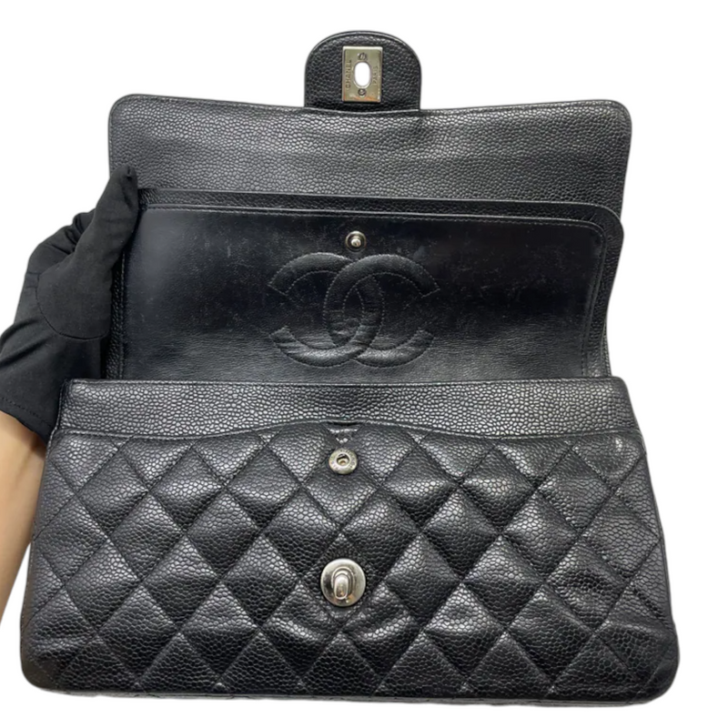 Classis Double Flap Medium Caviar Quilted Black SHW